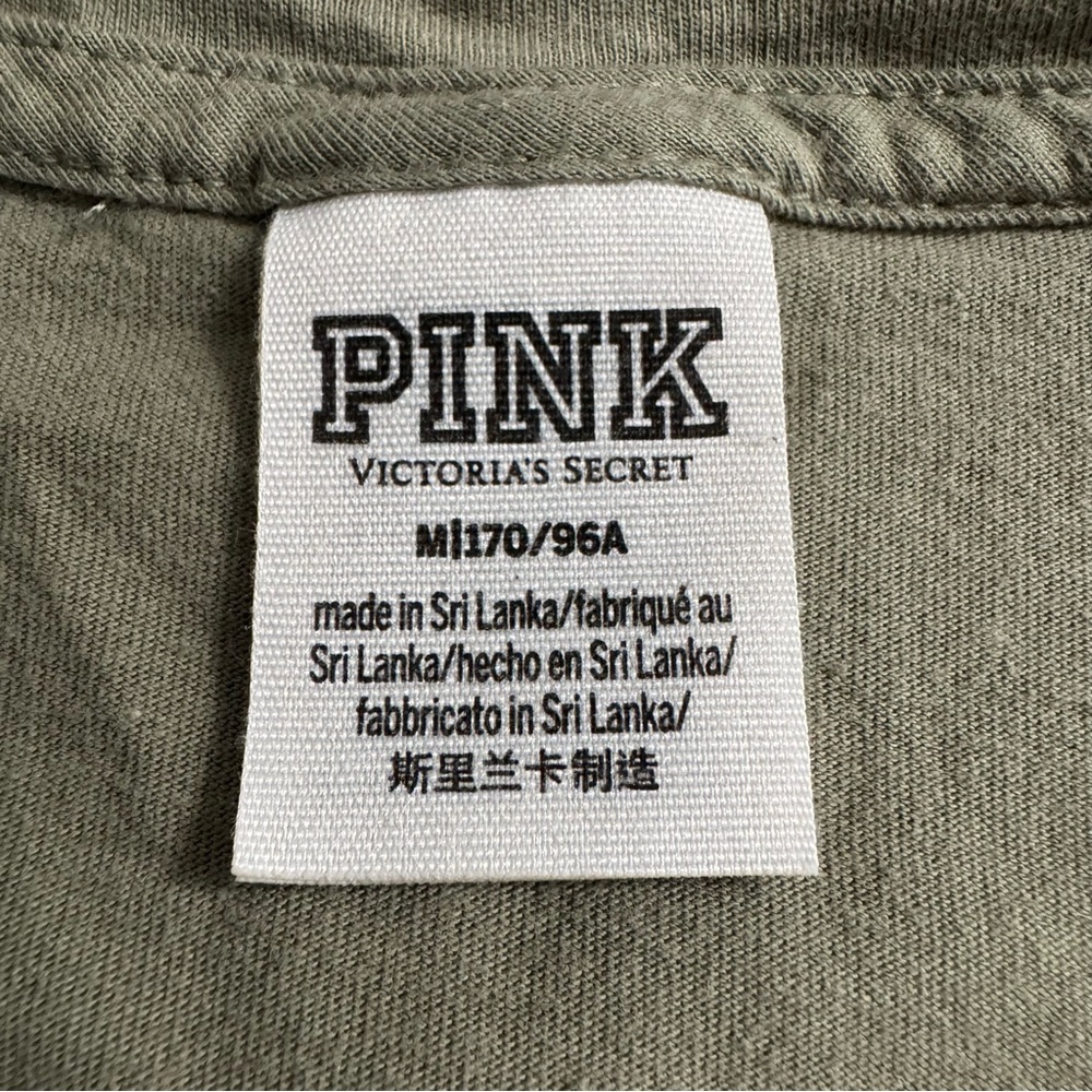 Victoria’s Secret PINK Sweatshirt Sz M Army Green Sequin Logo Cotton - Picture 6 of 7